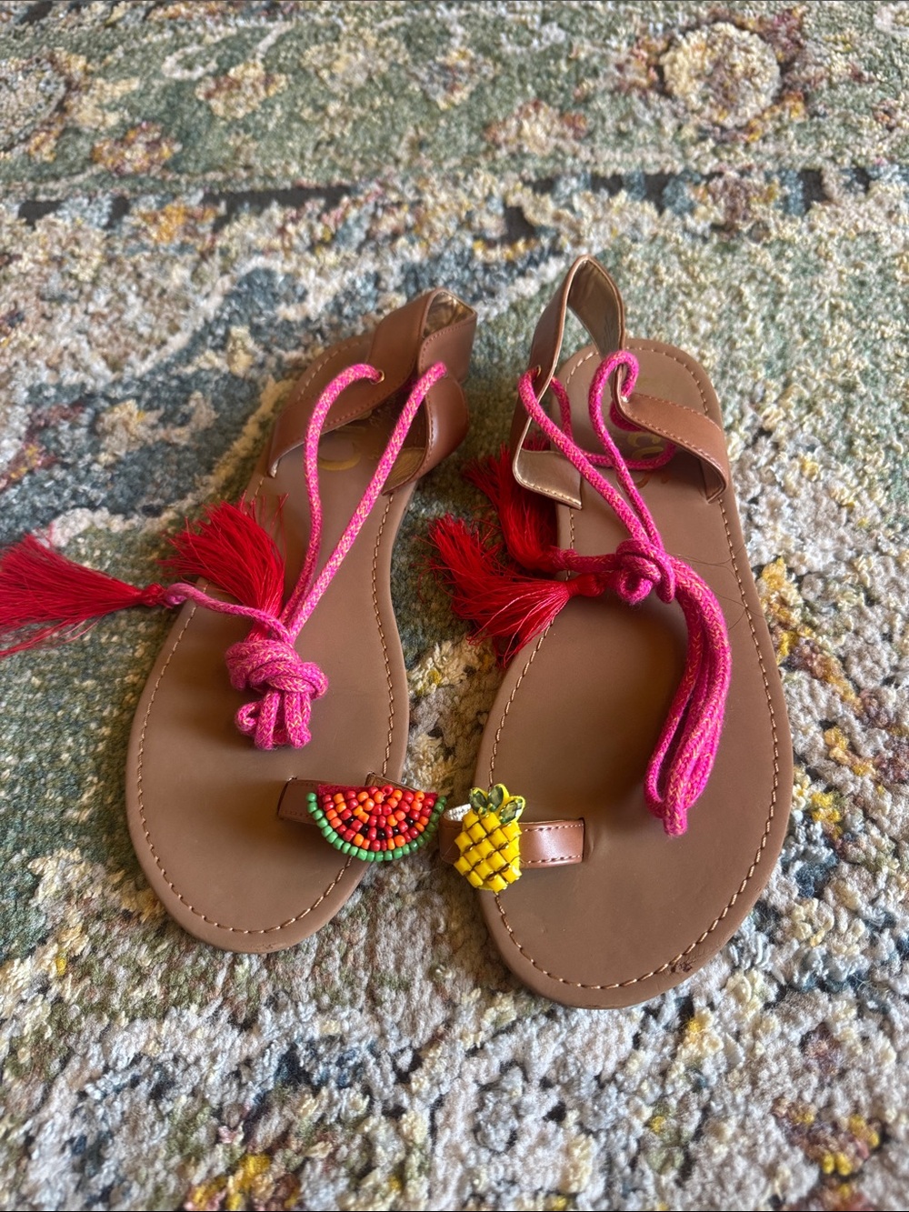 SAM EDLEMAN CIRCUS SANDALS FEATURING BEADED FRUIT IN SZ 7.5…NWOT…SO CUTE!!!